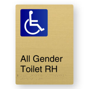 All Gender Accessible Toilet RH Braille Sign in Portrait Satin Brass Finish