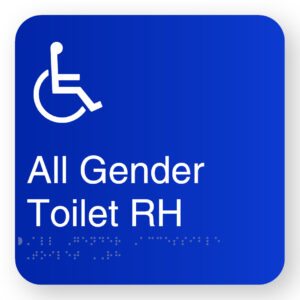 All Gender Accessible Toilet RH Braille Sign in Blue Square Acrylic