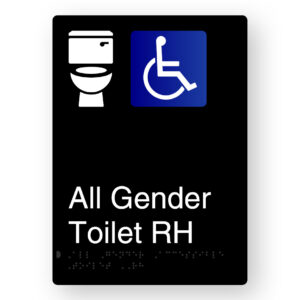 All Gender Accessible Toilet RH Braille Sign in Portrait Black Aluminium