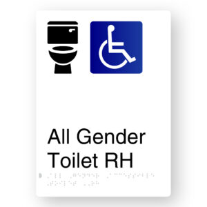 All Gender Accessible Toilet RH Braille Sign in Portrait White Aluminium