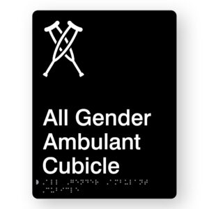 All Gender Ambulant Cubicle Braille Sign in Portrait Black Acrylic