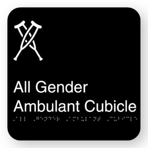 All Gender Ambulant Cubicle Braille Sign in Square Black Acrylic