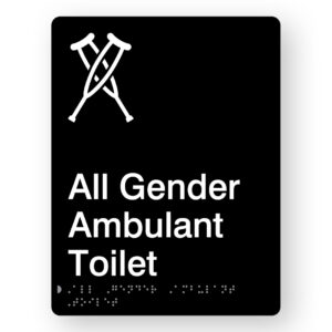 All Gender Ambulant Toilet Braille Sign in Portrait Black Acrylic