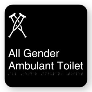 All Gender Ambulant Toilet Braille Sign in Square Black Acrylic