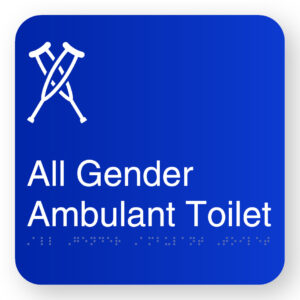 All Gender Ambulant Toilet Braille Sign in Blue Square Acrylic