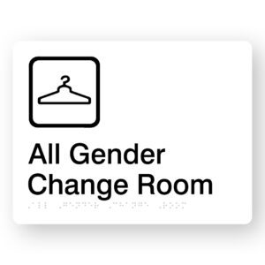 All Gender Change Room Braille Sign in White Acrylic - Image 1