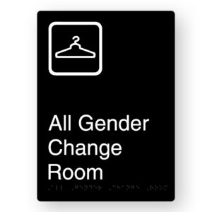 All Gender Change Room Braille Sign in Portrait Black Aluminium