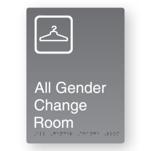 All Gender Change Room Braille Sign in Portrait Grey Aluminium