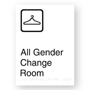 All Gender Change Room Braille Sign in Portrait White Aluminium