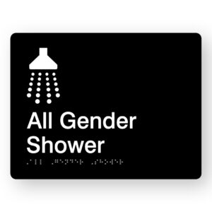 All Gender Shower Braille Sign in Black Acrylic