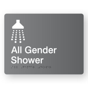 All Gender Shower Braille Sign in Grey Acrylic