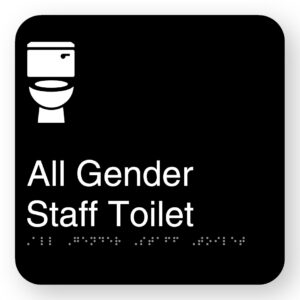 All Gender Staff Toilet Braille Sign in Square Black Acrylic