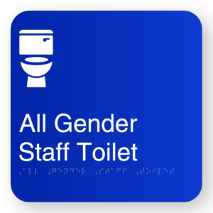 All Gender Staff Toilet Braille Sign in Blue Square Acrylic