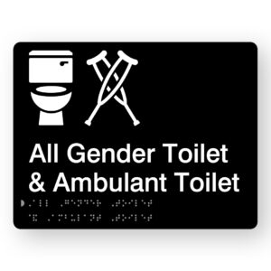 All Gender Toilet & Ambulant Toilet Braille Sign in Black Acrylic