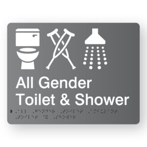 All Gender Toilet Ambulant Toilet & Shower Braille Sign in Grey Acrylic