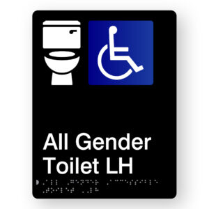 All Gender Accessible Toilet LH Braille Sign in Portrait Black Acrylic