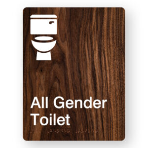 All Gender Toilet Braille Sign in Portrait Dark Woodgrain - Image 1