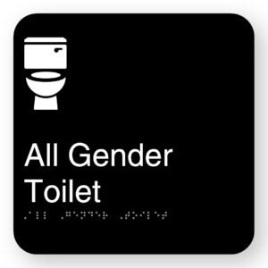 All Gender Toilet Braille Sign in Square Black Acrylic