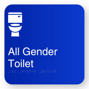 All Gender Toilet Braille Sign in Blue Square Acrylic
