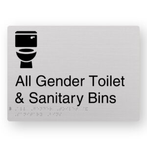 All Gender Toilet & Sanitary Bins Braille Sign in Anodised Aluminium