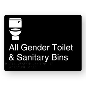 All Gender Toilet & Sanitary Bins Braille Sign in Black Aluminium