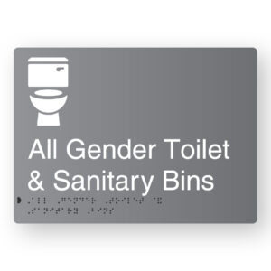 All Gender Toilet & Sanitary Bins Braille Sign in Grey Aluminium