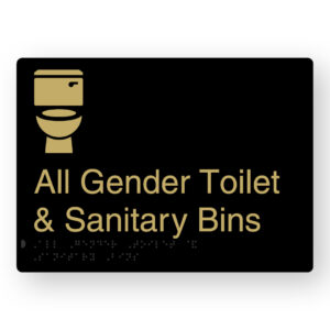 All Gender Toilet & Sanitary Bins Braille Sign in a Black & Satin Brass Finish