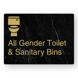 All Gender Toilet & Sanitary Bins Braille Sign in a Black Marble & Satin Brass Finish