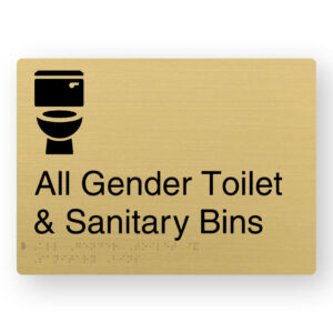 All Gender Toilet & Sanitary Bins Braille Sign in a Satin Brass Finish