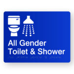 All Gender Toilet & Shower Braille Sign n Blue Acrylic