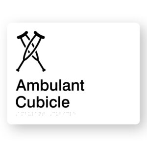 Ambulant Cubicle Braille Sign in White Acrylic