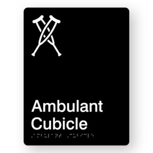 Ambulant Cubicle Braille Sign in Portrait Black Acrylic