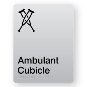 Ambulant Cubicle Braille Sign in Portrait Silver Acrylic