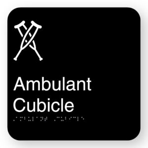 Ambulant Cubicle Braille Sign in Square Black Acrylic