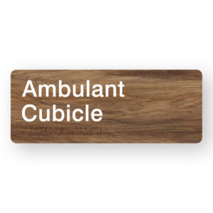 Ambulant Cubicle Braille Sign in Mid-Tone Woodgrain in Acrylic
