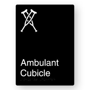 Ambulant Cubicle Braille Sign in Portrait Black Aluminium