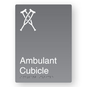 Ambulant Cubicle Braille Sign in Portrait Grey Aluminium