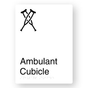 Ambulant Cubicle Braille Sign in Portrait White Aluminium