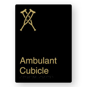 Ambulant Cubicle Braille Sign in Portrait Black & Satin Brass Finish