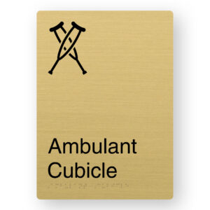Ambulant Cubicle Braille Sign in Portrait Satin Brass Finish