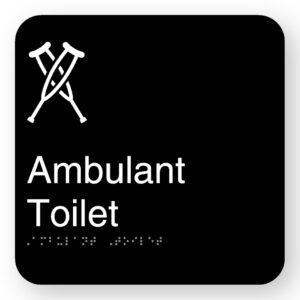 Ambulant Toilet Braille Sign in Square Black Acrylic