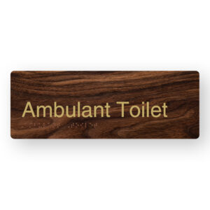 Ambulant Toilet Braille Sign in a Dark Woodgrain & Brass Finish