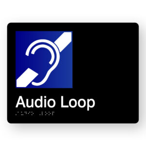 Audio Loop Braille Sign in Black Acrylic