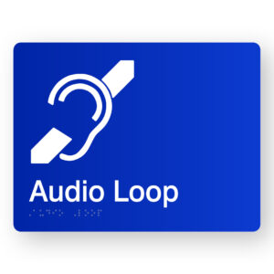 Audio Loop Braille Sign in Blue Acrylic