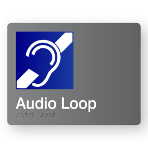 Audio Loop Braille Sign in Grey Acrylic