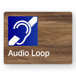 Audio Loop Braille Sign in Mid-Tone Woodgrain in Acrylic