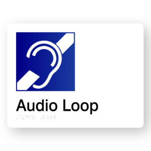 Audio Loop Braille Sign in White Acrylic