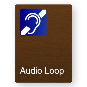 Audio Loop Braille Sign in Portrait Bronze Finish