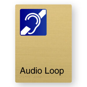 Audio Loop Braille Sign in Portrait Satin Brass Finish