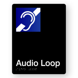 Audio Loop Braille Sign in Portrait Black Acrylic